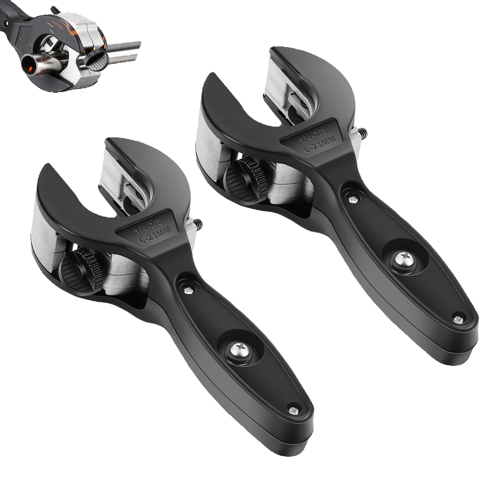 Coupe-tube à cliquet, outil de coupe rapide de tuyaux portable à une main, coupe-tube à cliquet 6/23-10/42 mm, coupe rapide, pour PVC, acier inoxydable, cuivre et aluminium black-2PCS 10-42MM
