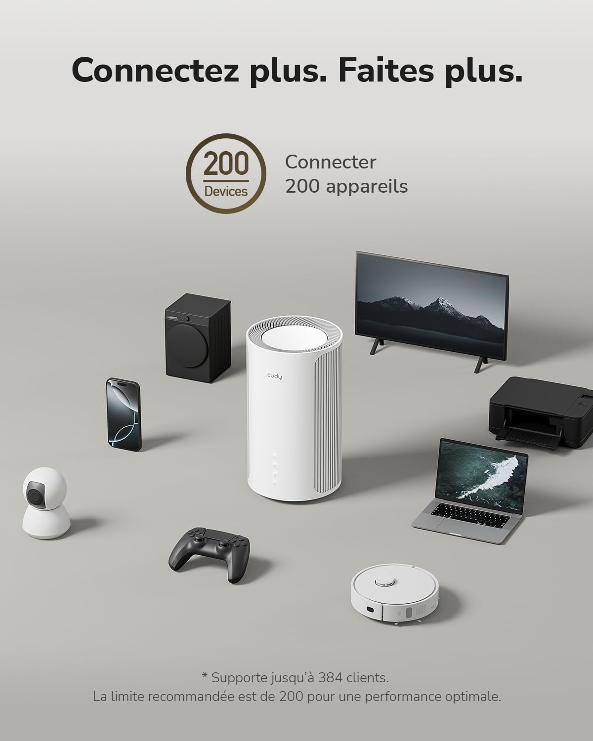 Cudy Système maillé Wi-Fi 7 BE11000 Tri-Band 6 flux 10 Gbit/s 4 ports 2,5 G MU-MIMO Multi-VPN Cudy App antennes int. intelligentes
