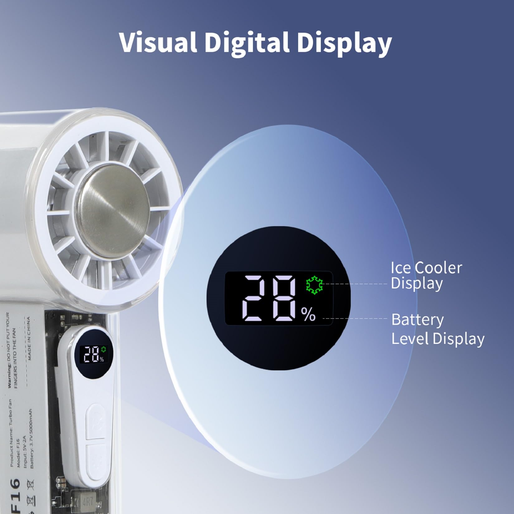 Petit Ventilateur Rechargeable Portable, Refroidisseur Personnel Avec Affichage Numerique Souffleur A Grande Vitesse 100 Blanc 96551711