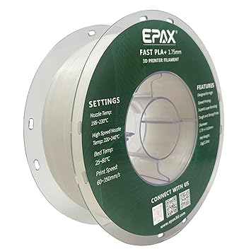 EPAX 1.75mm Fast PLA+ 3D Printer Filament, High Speed PLA 3D Printing Filament, Dimensional Accuracy +/- 0.03 mm, 1KG Spool (Natural Translucent)
