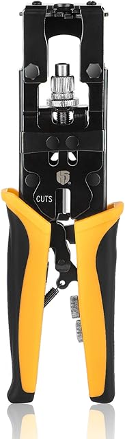 Uvital Multifunctional Coaxial Cable Crimper Adjustable Deluxe Shrinkable Coax Compression Connector Tool for F BNC RCA, RG58 RG59 RG6(3C, 4C, 5C) Universal Wire Cutters