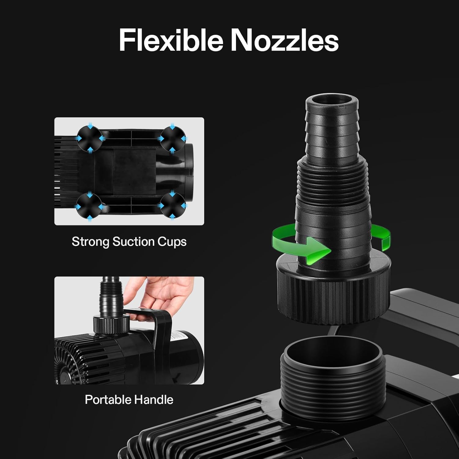 Image showing flexible nozzles, strong suction cups, and portable handle of the pump