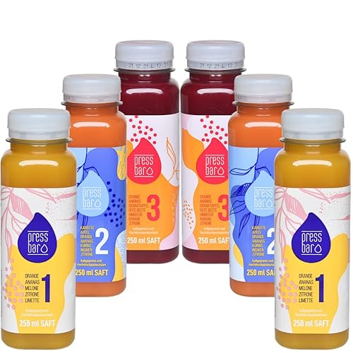 3 Tage Saftkur Rot von pressbar | 24 Flaschen | 2 Liter pro Tag für Deine Kur | hochwertige Obst & Gemüse Säfte | Achtung: Kühlware, nach Erhalt sofort kühlen. Inkl. Einwegpfand 6 € (24x0,25€) Cover