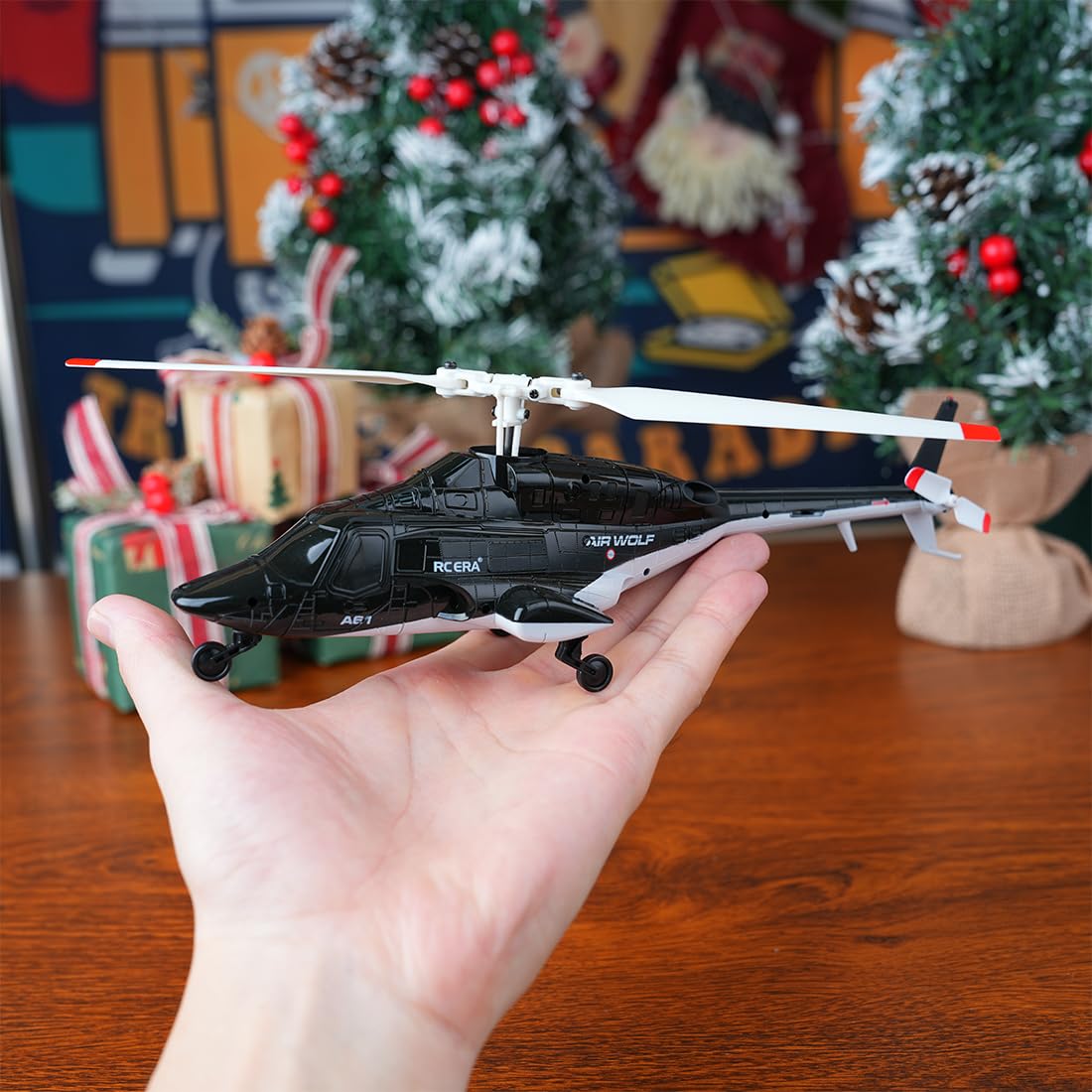 Elicottero radiocomandato A61, scala Air Wolf 1/52, con giroscopio a 6 assi e flusso ottico, aereo radiocomandato 4CH Flybarless RC con avvio One-Key, RTF per principianti, bianco e nero
