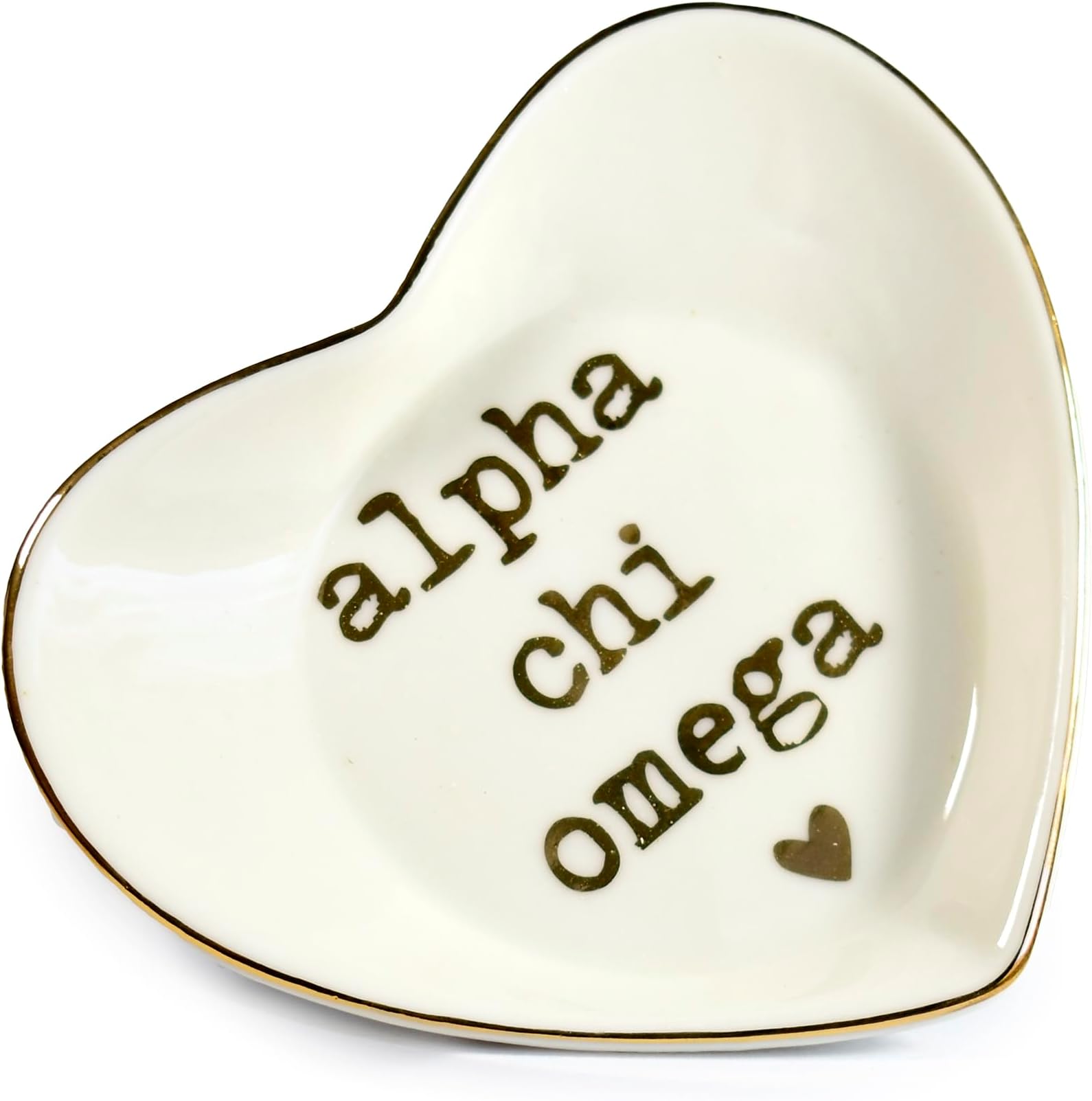 Sorority Shop Alpha Chi Omega Jewelry Dish - Heart-Shaped High-gloss finish Ceramic tray with Gold Detailing, Multi-Function Ceramic Ring Dish for Home or Office, Ideal for Jewelry and Keys