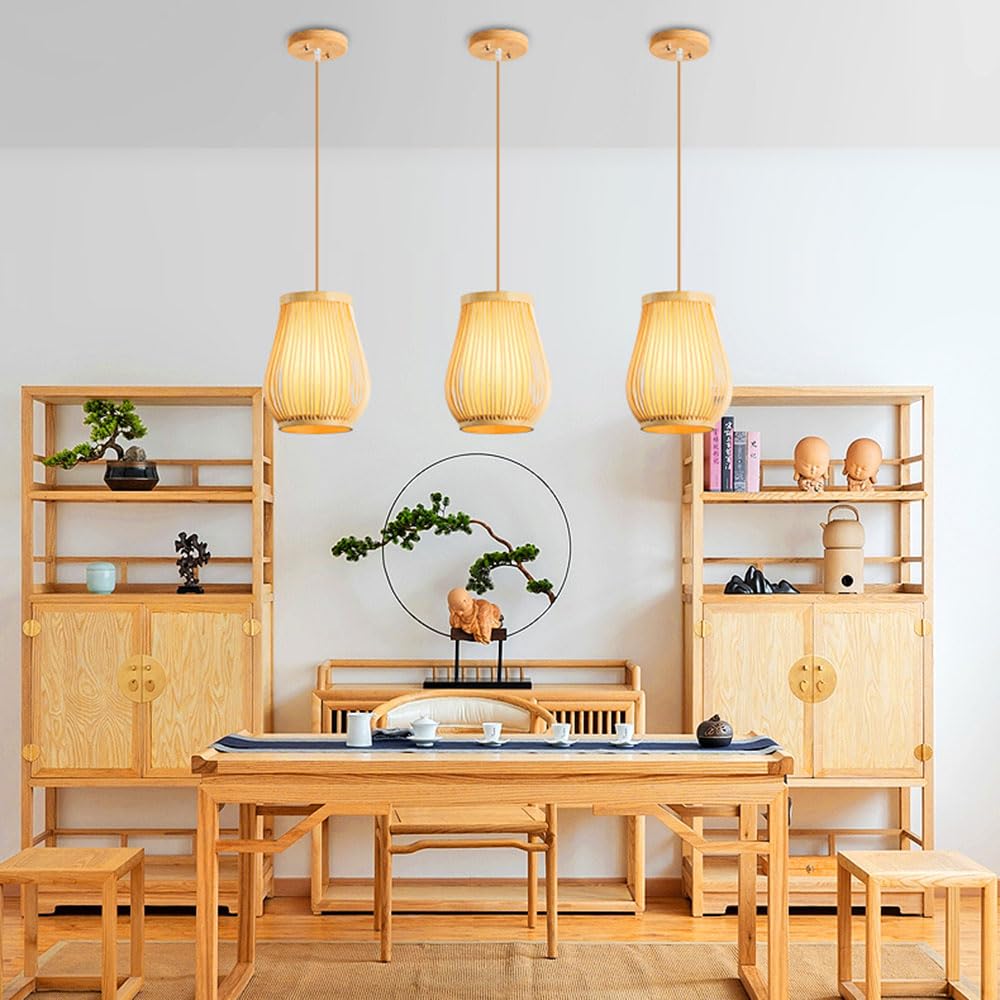 Lampa Wisząca Sufitowa Pół-wpuszczona Żyrandol Wiszący Unikalny Japoński Styl Lampa Wisząca Bambusowa Zakrzywione Światło Proste Do Jadalni, Kuchnia, Salon
