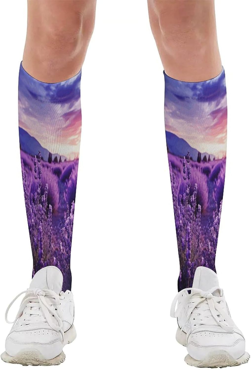 Purple Lavender Compression Socks for Women Men Soft Cozy Knee High Stockings Casual Funny Crazy Over-the-calf Dress Socks