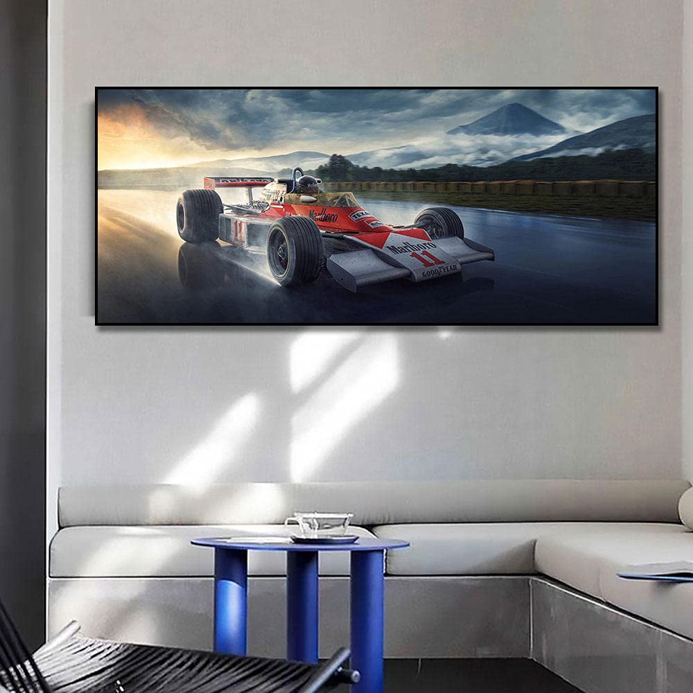 Amazon.co.jp: 雨の中の大型F1レーシングカーポスターキャンバスに印刷