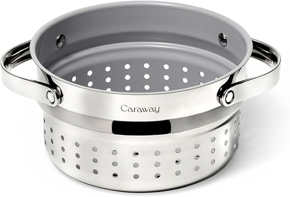 Caraway Steamer - Stainless Steel Steamer with Handles - Non Stick, Non Toxic Coating - Steam Veggies, Seafood, and More - Compatible With Our Dutch Oven or Sauce Pan - Small