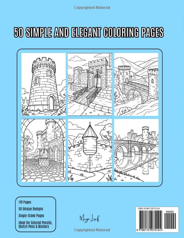 Castle Blueprints: A Bold and Easy Architectural Coloring Book | 50 Medieval Fortresses, Royal Keeps, and Stone Gateways | For Kids, Teens, and Adults image 3