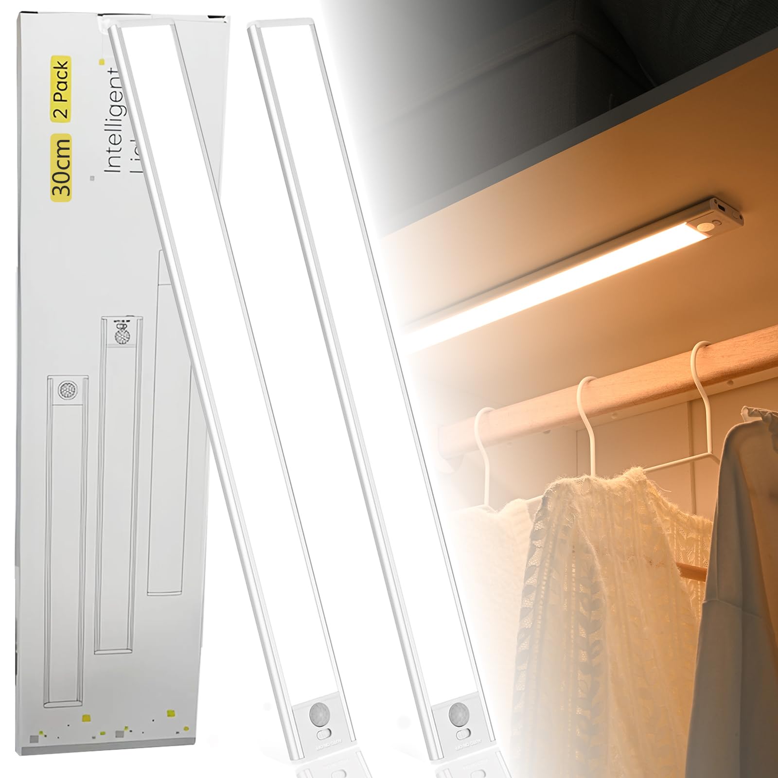 VanFeb 30cm Magnetic Under Cabinet Lights 2 Pack 12inch Ultra Slim LED
