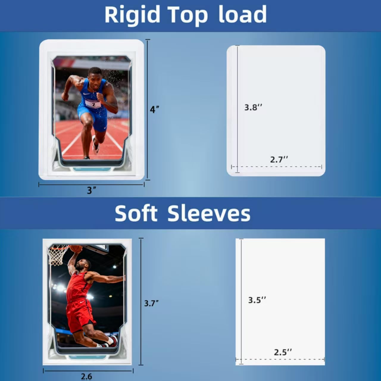 100 Toploaders for Cards and 100 Penny Sleeves 35PT Top loaders Hard Plastic Card Holders 3x4 Baseball Card Protectors for Sports Football Game Cards (100 Hard Sleeves +100 Soft Sleeves
