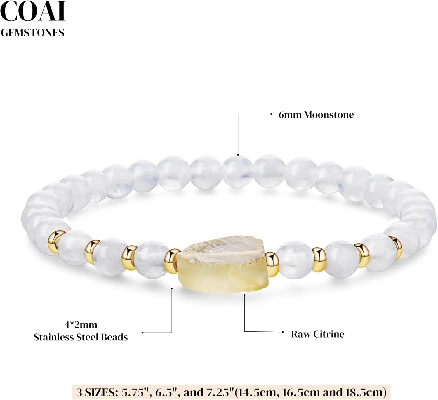 COAI Raw Crystal Bracelet for Women, Black Tourmaline/Moonstone Bracelet for Women