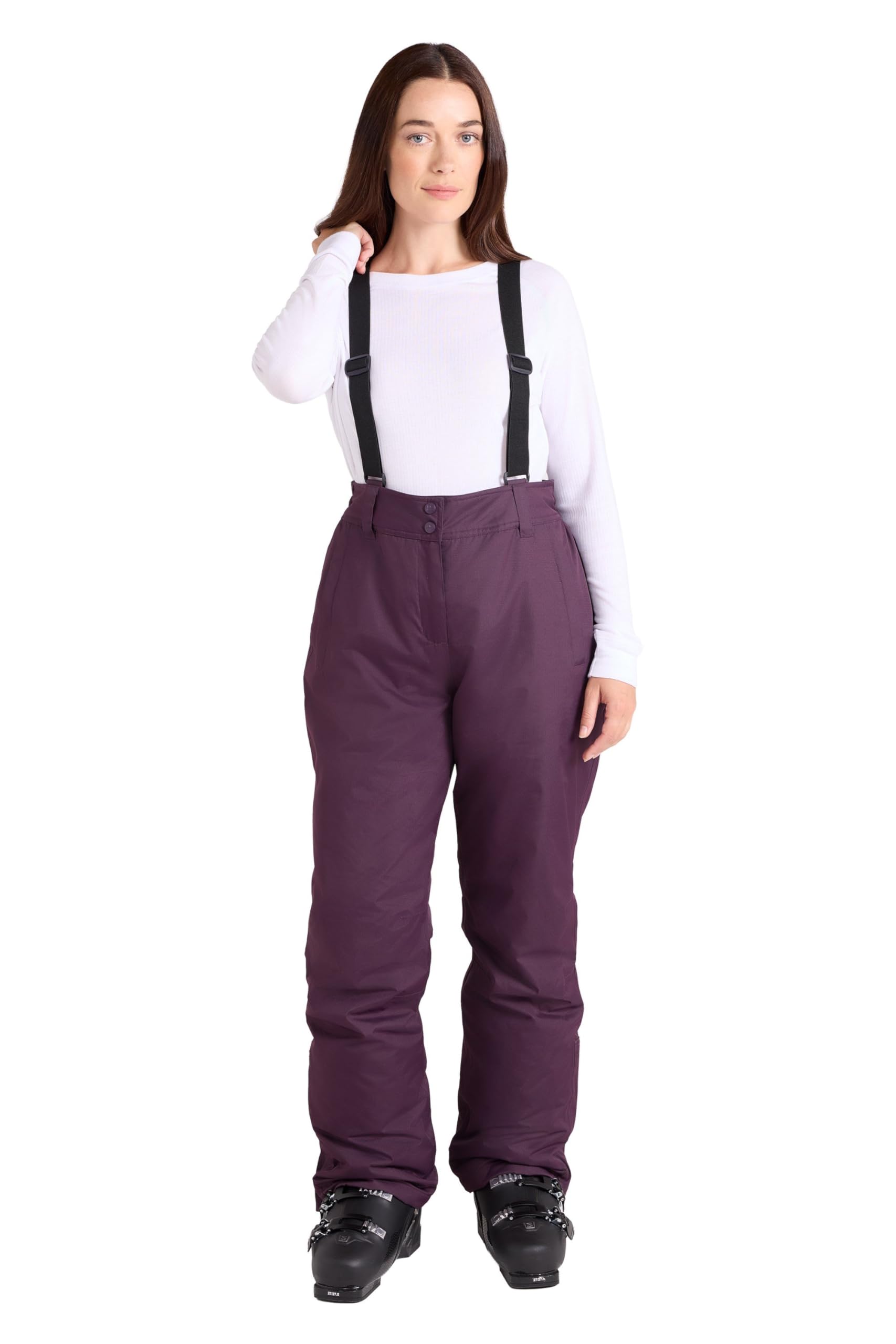 Mountain Warehouse Women's Dark Purple Moon Ski Pants - Isotherm, Microfibre Insulated & Snowproof Trousers, Adjustable Waist & Detachable Braces - For Skiing, Snowboarding Size 10