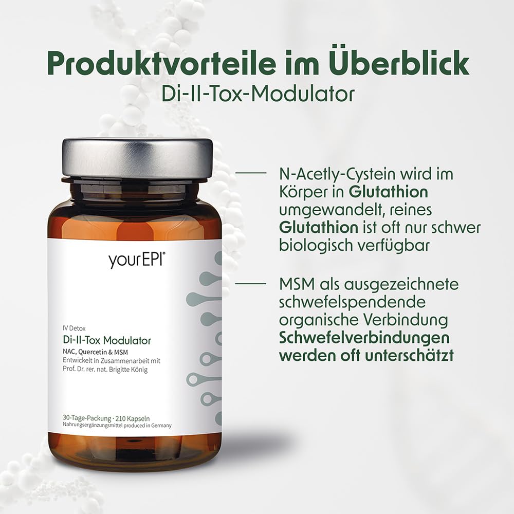 NatuGena yourEBI Di-II-Tox-Modulator, NAC, Quercetin & MSM (Methylsulfonylmethan), Lysin, Taurin, Selen, Vitamin E, 210 Kapseln (30 Tage Packung)