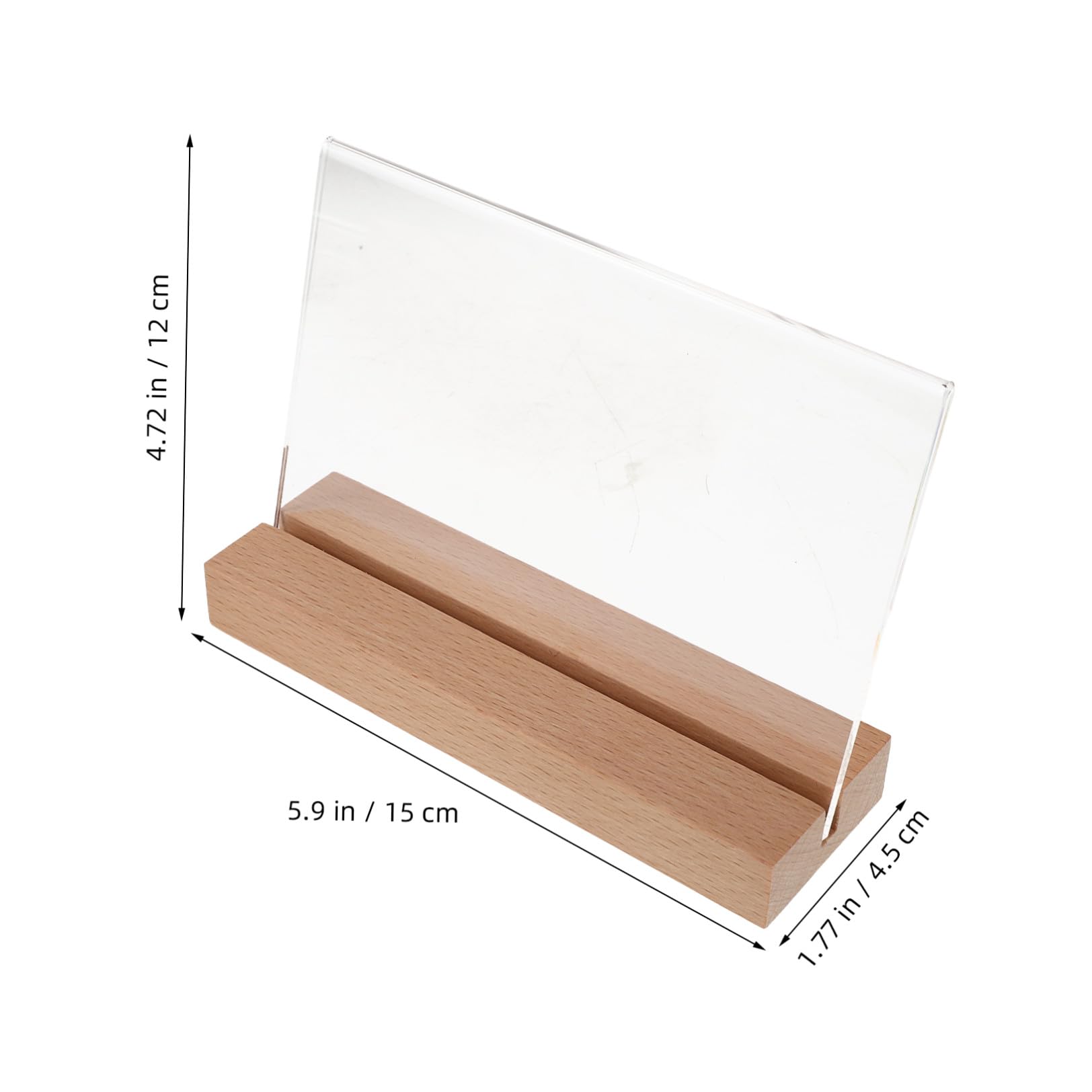 Abaodam Soporte para Letrero de Mesa Horizontal A6 5 Piezas con Base de Madera Natural y Acrílico Transparente para Menús, Porta Carteles y Exhibidores en Restaurantes y Oficinas