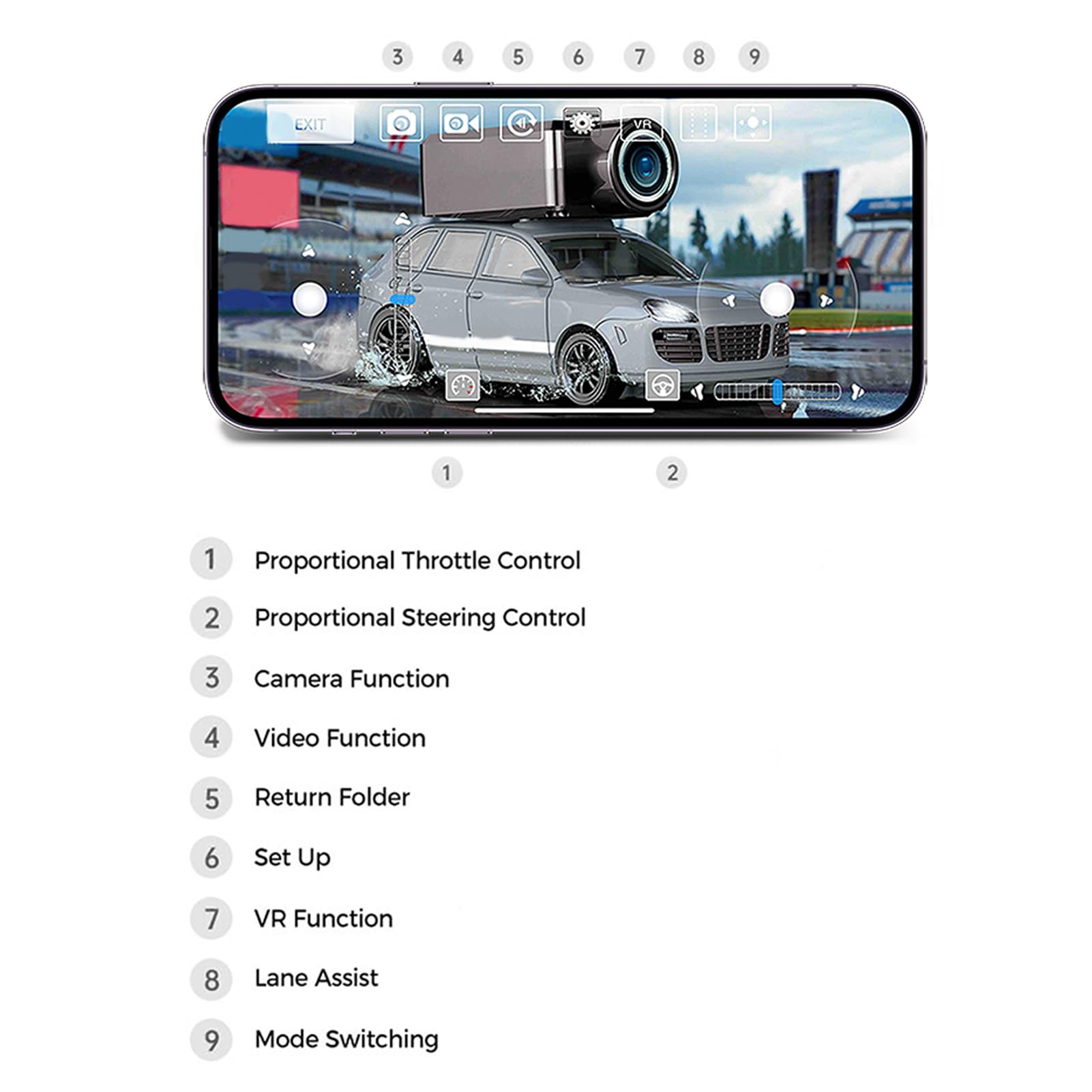 Dilwe Coche RC con Cámara 2,4G, Vehículo Todoterreno con Control Remoto con Cámara HD, Luces LED Giroscópicas Controladas por Aplicación para Conducción Inmersiva (Blue) — view 9