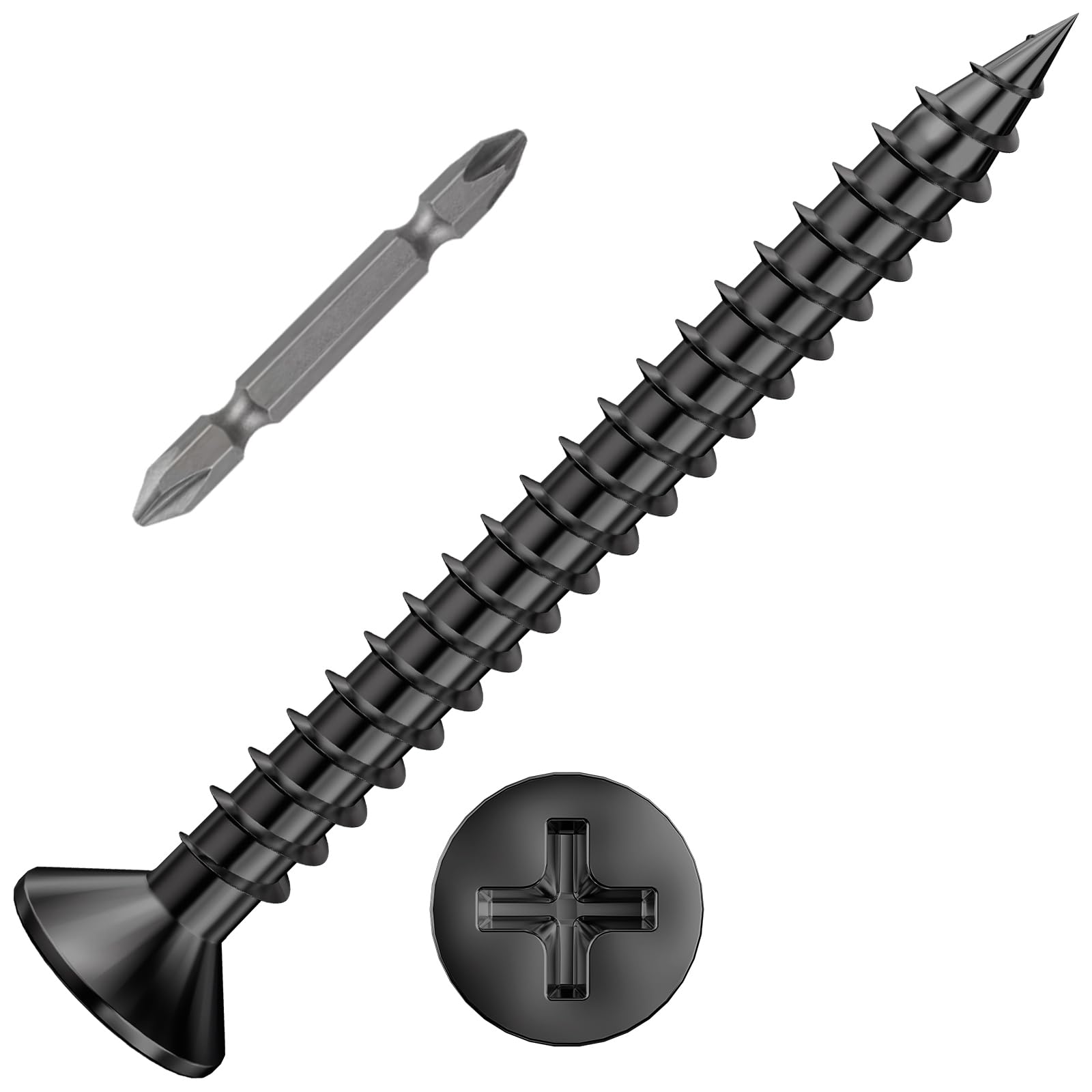 Wensilon (300Pcs) #8x1-1/2 Black Wood Screw Quick Metal Self Tapping Flat Head