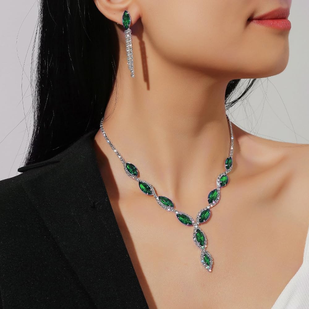 Clearine Femme Cristal Goutte Y-Forme Collier Boucles D'oreille Mariage Mariée Bijou Série Elégant Rouge