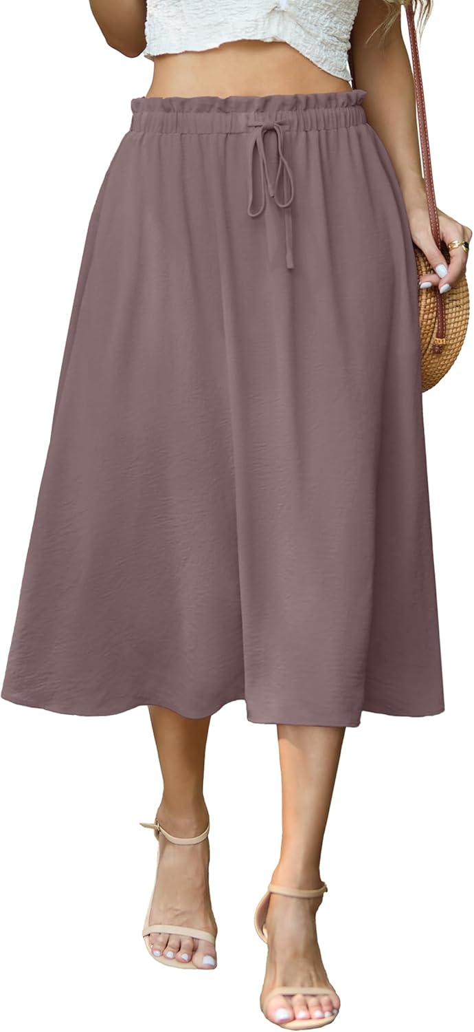 Women’s High-Waisted Flowy Midi Skirt – A-Line Palazzo with Pockets