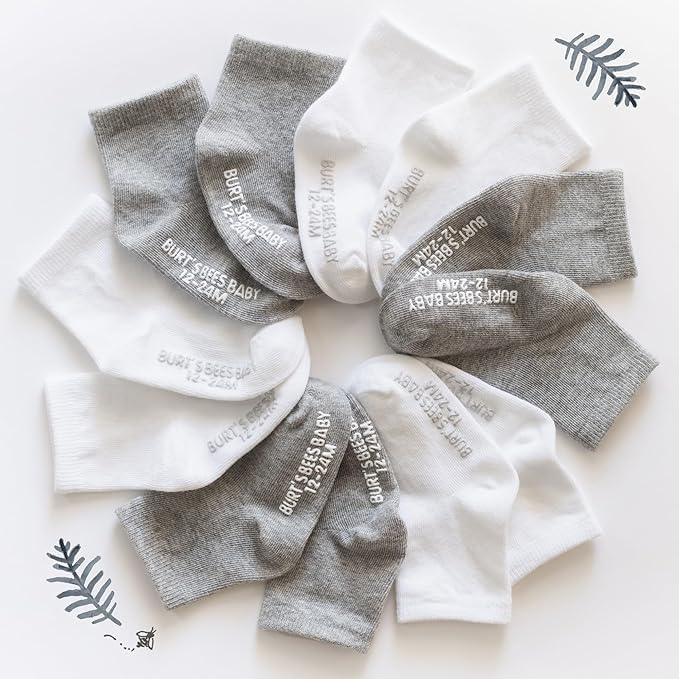 Image of Burt's Bees Baby Unisex Baby, 6-pack Ankle Socks With Non-slip Grips, Made With Organic Cotton