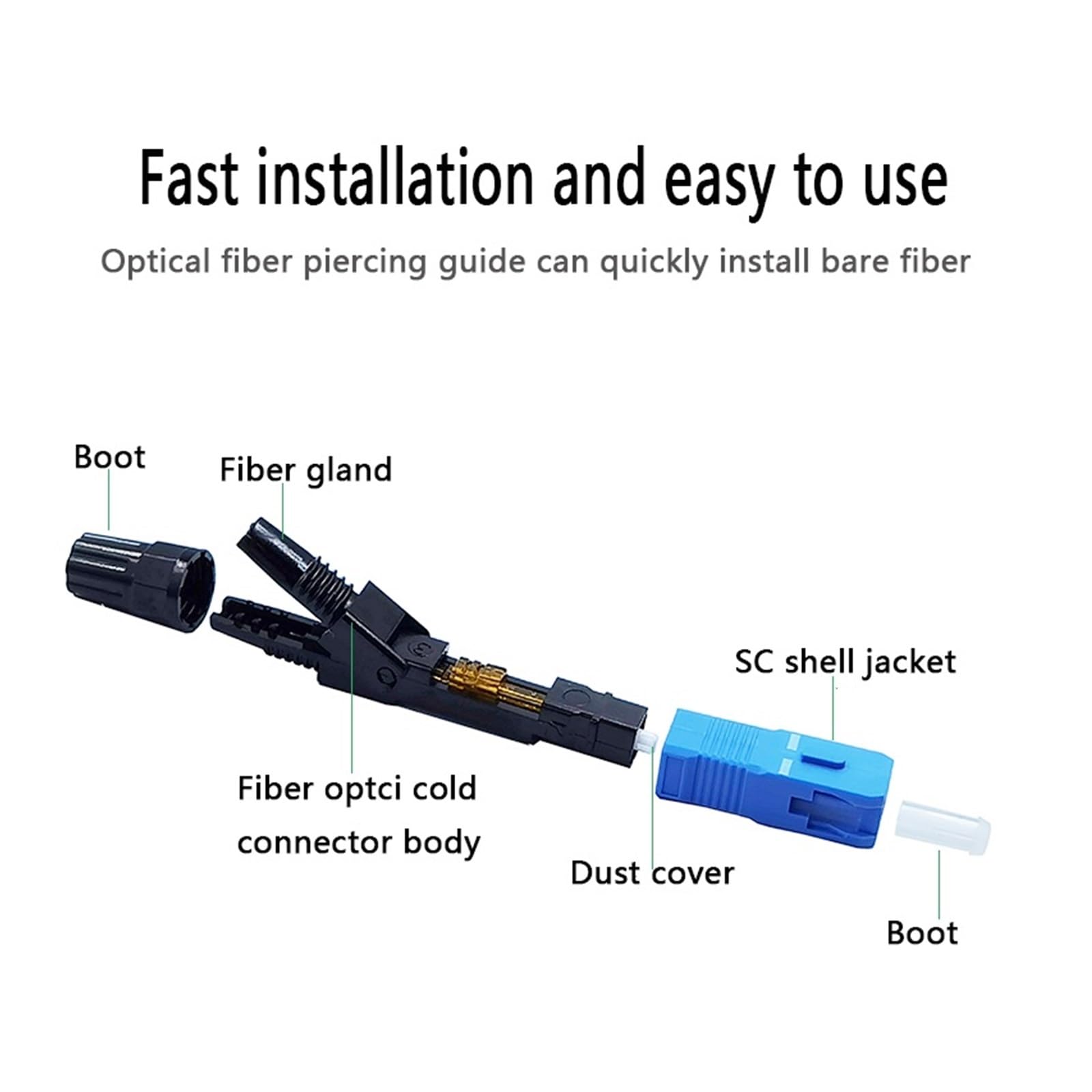 Épisseur de Fibre Optique Adaptateur Fibre Optique monomode SC FTTH Rapide APC UPC, Connexion à Froid, Assemblage sur site(200pcs SC APC K)