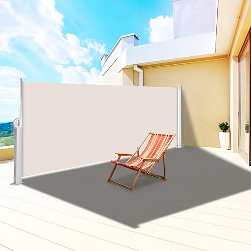 VEVOR Beige Retractable 63'x118'' Awnig-Rugged Full Aluminum Rust-Proof Side Awning Patio Sunshine Privacy Divider Wind Screen. Longer Service Life, Suitable for Courtyard, Roof Terraces and Pools