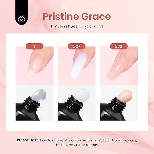 Miniatura 63 de Beetles - Kit de gel de extensión de uñas de polietileno con luz UV: juego de 6 colores de gel constructor rosa con purpurina blanca con capa base