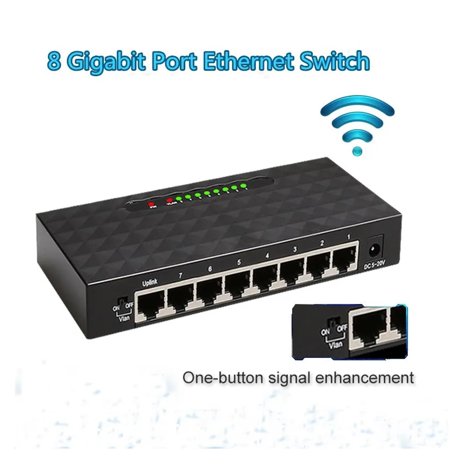Commutateur réseau Gigabit 8 Ports 1000Mbps commutateur Intelligent Ethernet répartiteur Internet Hub RJ45 Haute Performance (Color : US 8 Port 1000Mbps)