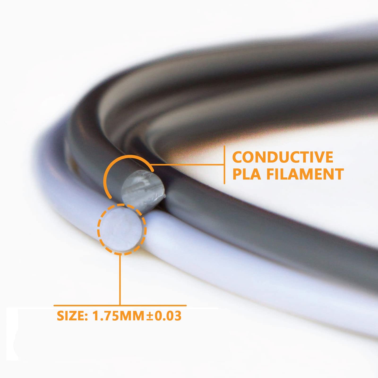 Leitfähiges PLA Filament 3D-Drucker Filament 1,75 mm, Maßgenauigkeit ±0,03 mm 1 kg 2,2 lb Spule, Leitfähigkeit 10^(-4)s/m,Schwarz,1,75 mm