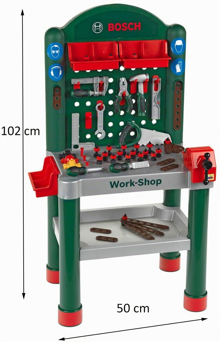Theo Klein 8320 Bosch Workshop I 79 parts , Work Surface with Learning Function I Toy for Children Aged 3 Years and up