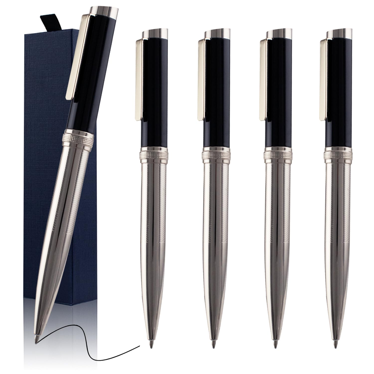 ANCOLOFIS Personalised Pens - Advertising Buesiness Gift Office Writing Set- Engraved with Your Message Name Company Team Name, Phone Number Perfect for Business Men 5 Pens/BOX