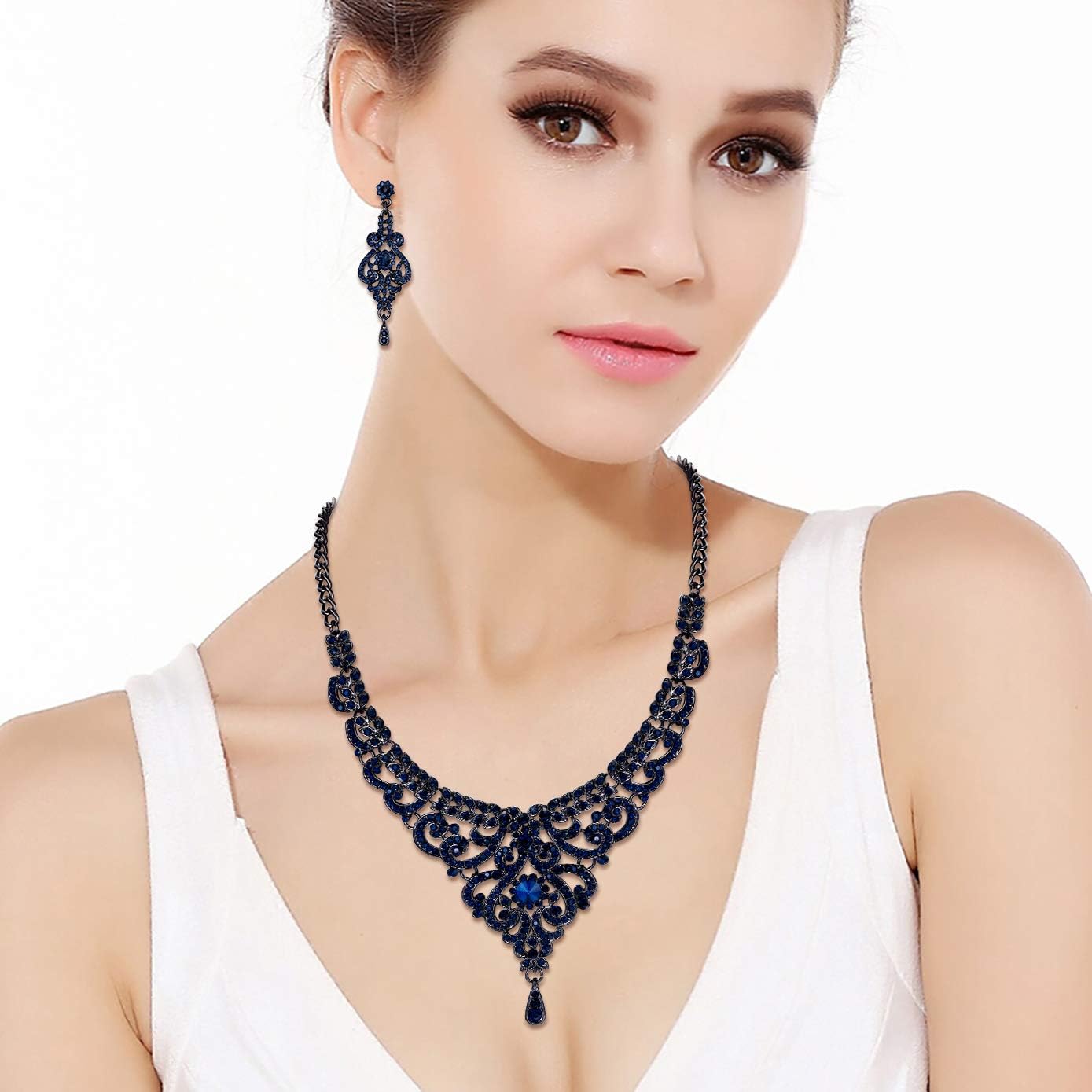 EVER FAITH Women's Austrian Crystal Art Deco Bridal Vase Flower Necklace Earrings Set - Image 3