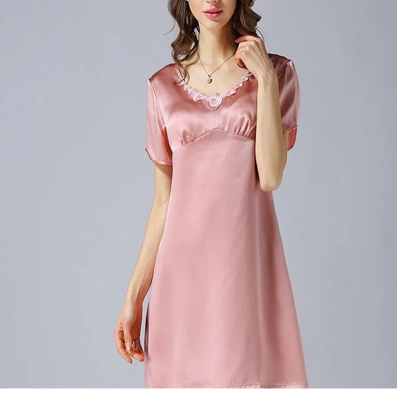 Damen-Pyjama, Maulbeerseide, kurzärmelig, Nachthemd, Seide, Heim-Pyjama