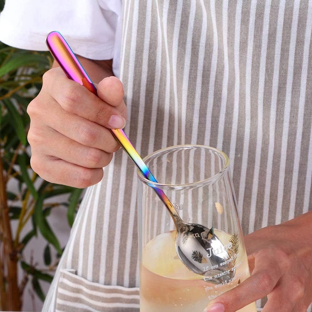 Authеntіс Crаzу Dеаlѕ YDware Long Handle Ice Tea Spoon Set, 7.87 Inch Gradual Change Roainbow Ice Cream Spoons, Stainless Steel 18/10 Cocktail Stirring Spoons in Black Gift Box, Set of 8