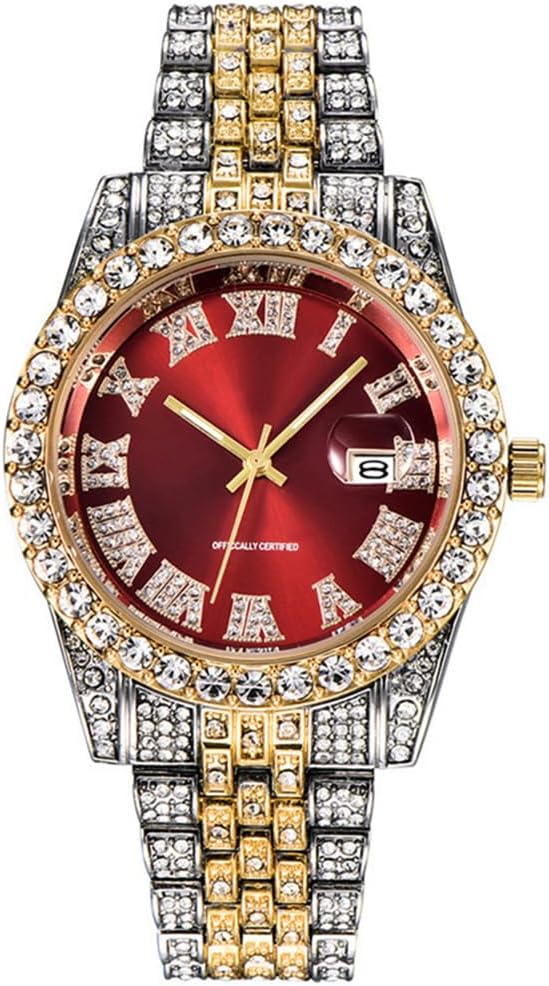 Hip Hop Watches for Men Iced-Out Bling Diamond Luxury Quartz Watches with Date