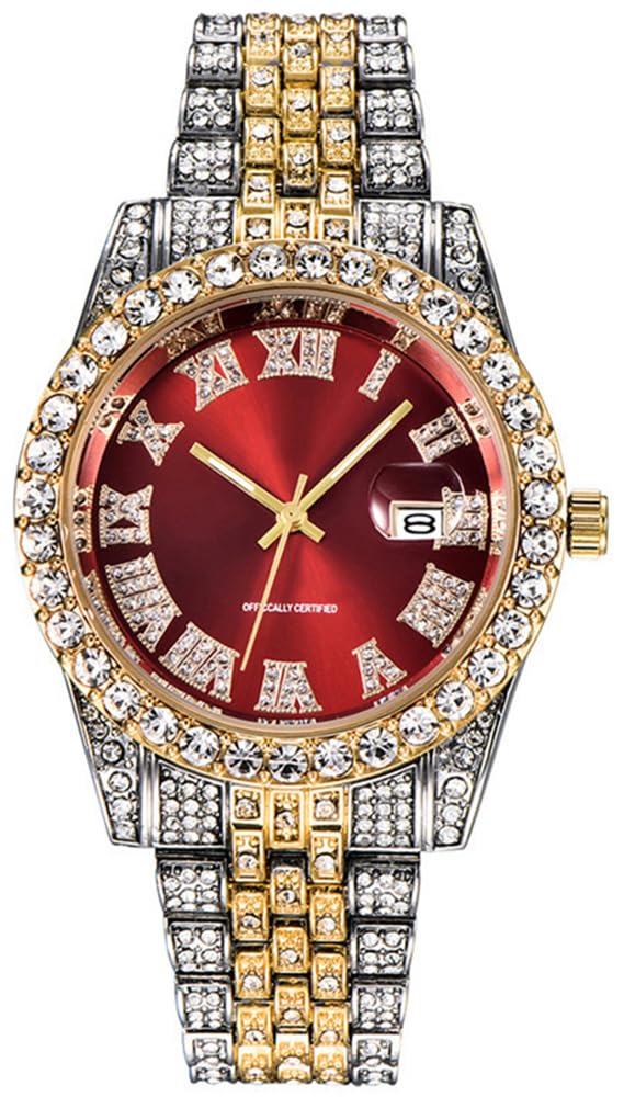 Hip Hop Watches for Men Iced-Out Bling Diamond Luxury Quartz Watches with Date