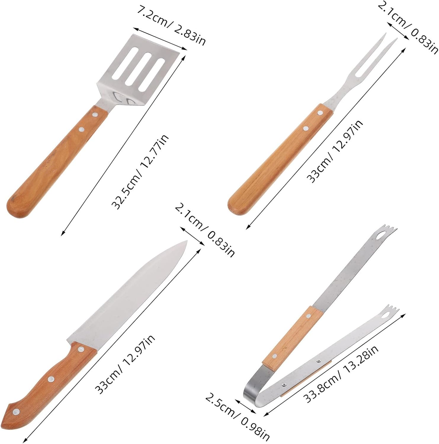 Stainless Steel BBQ Tool Set 4pcs Outdoor Grilling Utensils Kit with Fork Spatula Tongs Portable Carry Bag for Camping and Backyard Barbecue