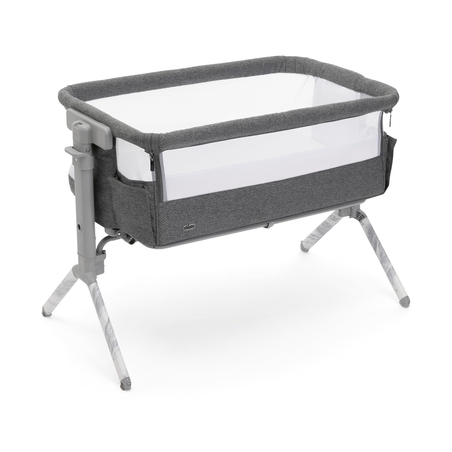 Chicco Next2Me Armonia, Cuna para recién nacidos, Cuna Colecho, barandilla abatible, 11 niveles de altura, altura regulable de 66 a 83 cm, 4 ruedas, excelente circulación del aire, Gris Oscuro Melange