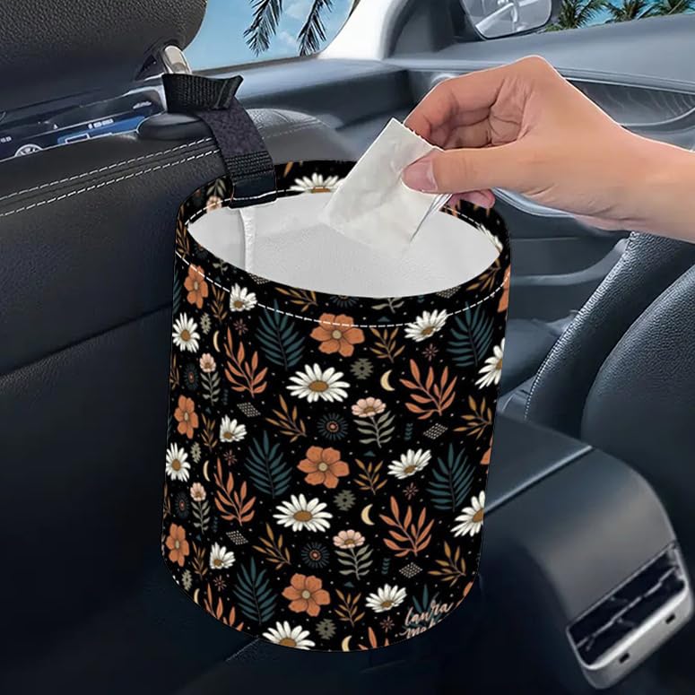 Image of Portable Reusable Waterproof Car Trash Bin, Multipurpose Vehicle Organizer, Road Trip Essentials (Little Flower)