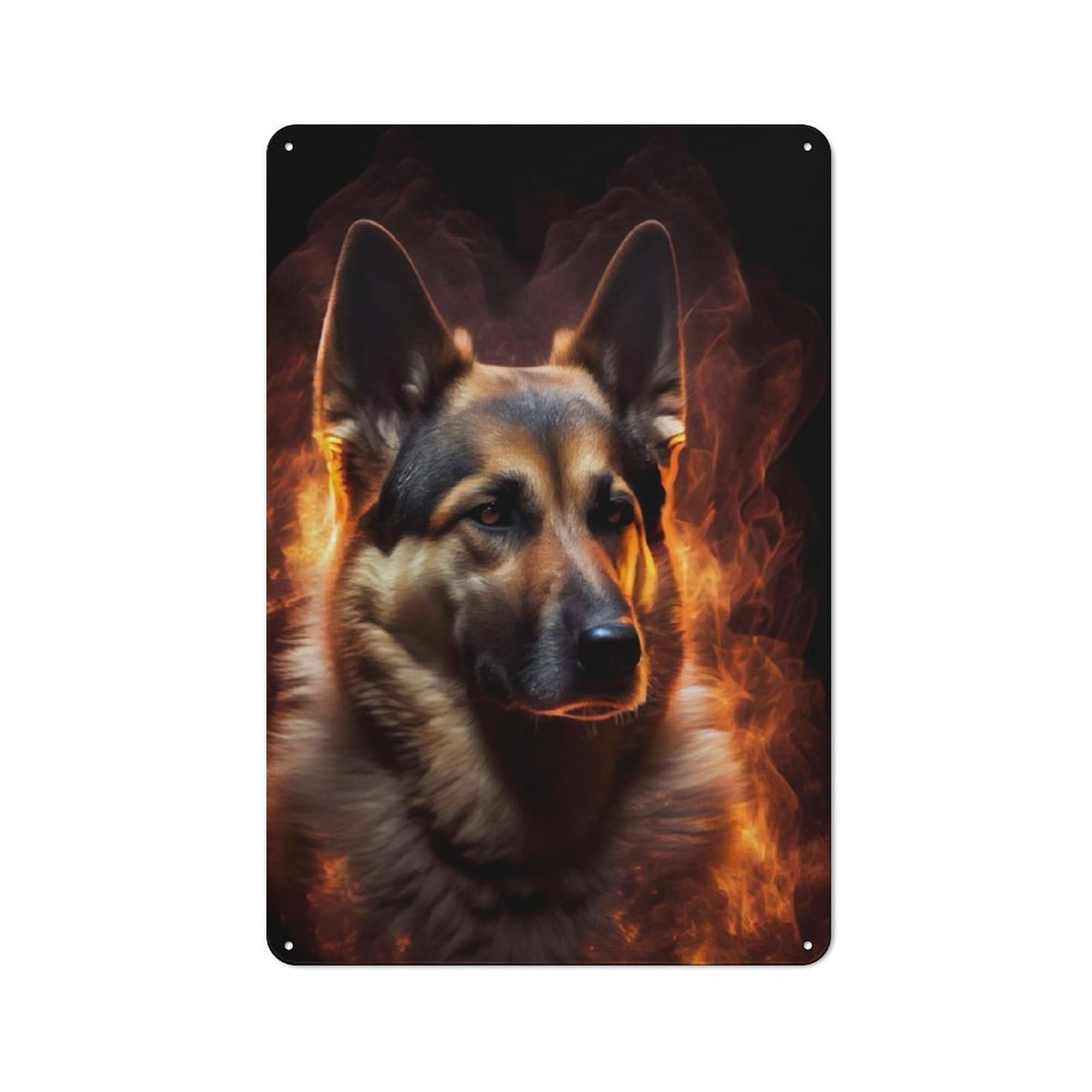 Junmoney German Shepherd Fire Metal Sign 30X20cm With For Hallway Wall, Retro Decor, Suited To New Home Decorators