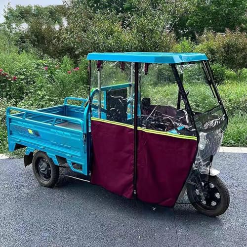 Toldo para triciclo eléctrico que evita el sol y la lluvia con su tela impermeable azul