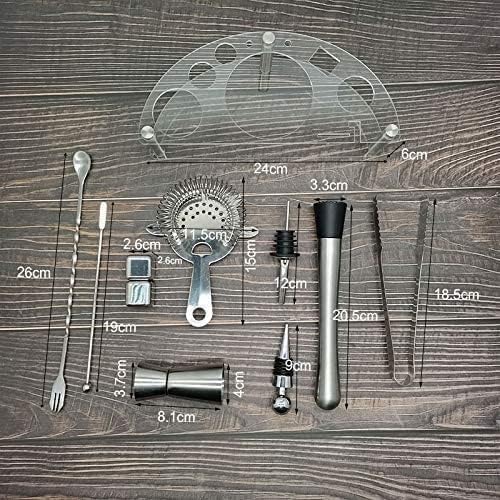 Miniatura 7 de ONOTEC Kit de camarero de 12 piezas con soporte Juego de coctelera para mezclar bebidas Herramientas de barra coctelera de Martini, jigger,