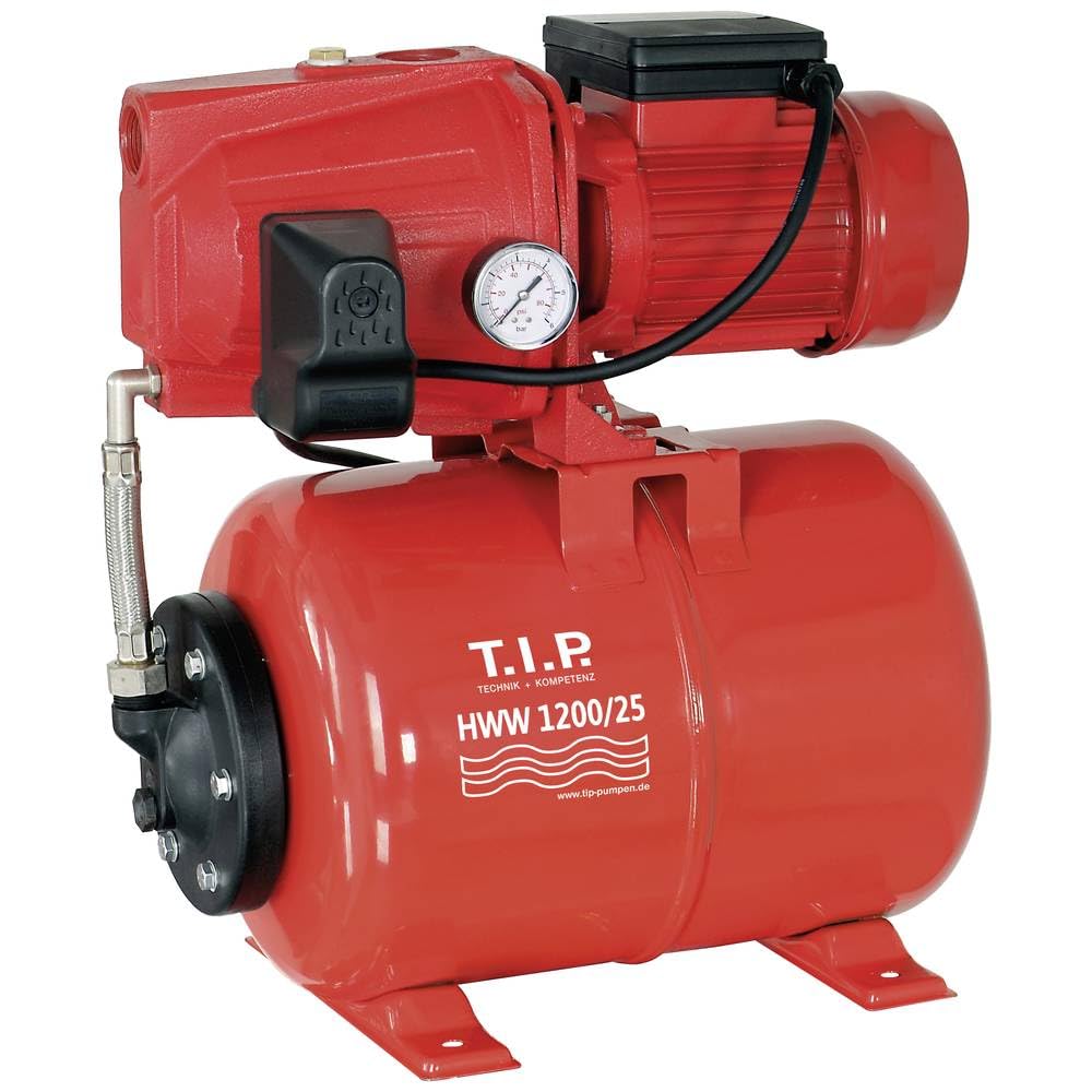T.I.P. HWW 1200/25 Hauswasserwerk, 5.000 l/h Jetpumpe mit Gusseisengehäuse, 1.200 W, 50 m Förderhöhe & 5,0 bar Druck, Druckschaltung, 22L Kessel, selbstansaugend, effizient, leistungsstark & langlebig