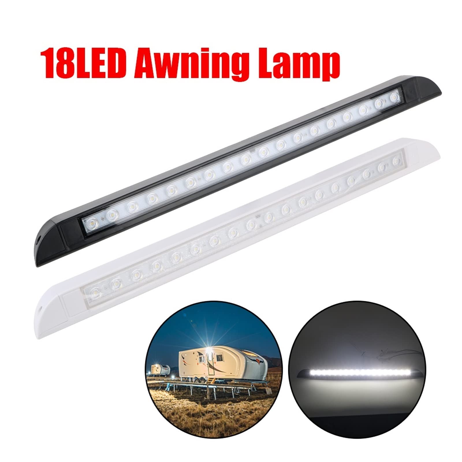Lampada Esterna da Campeggio for Attrezzature da Campeggio Lampada Esterna 6000k for lampade da Parete Interne for roulotte RV 18 Lampada da Tenda a LED 12-28V per Camper(Noir)