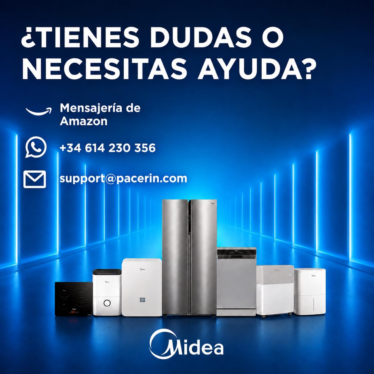 MIDEA Frigorifico Americano No Frost, 548L, 176 x 89,7 cm, Motor inverter | Nevera Americana con Congelador, Silencioso 35 db,Panel táctil, Multi air flow, Bajo consumo, Frigorifico combinado 3 modos