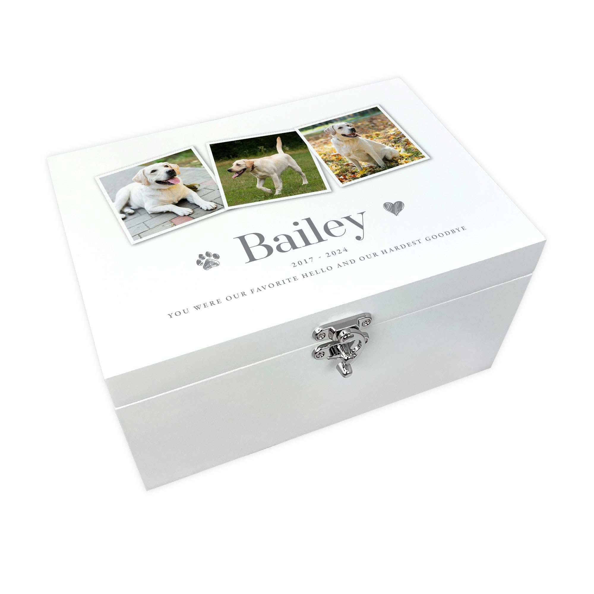 Personalised 3 Photo Pet Memorial White Wooden Keepsake Box | Sympathy Gift for Pet Loss | 27 x 19 x 14cm