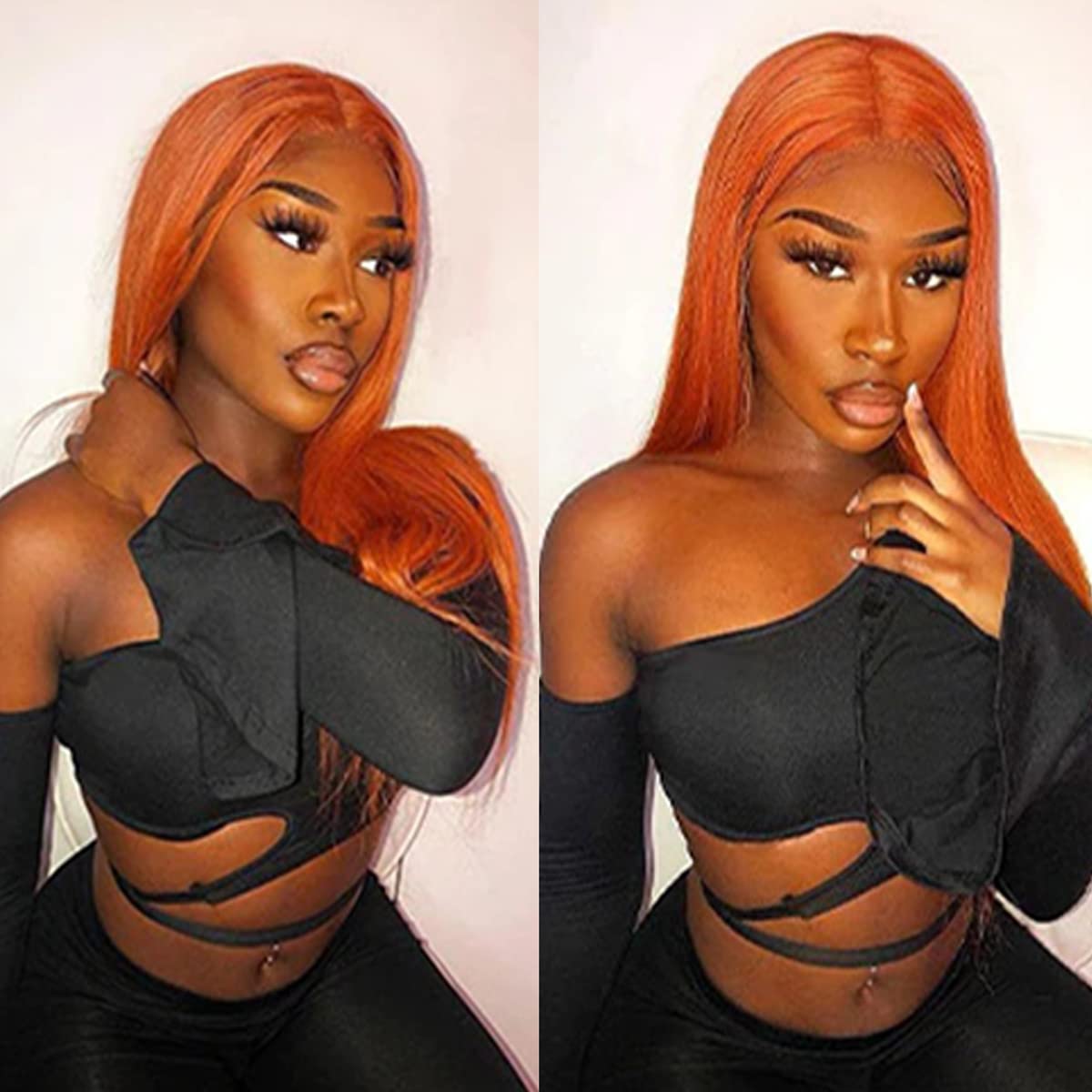 DUAUJUIU 4x4 Lace Closure Wigs Human Hair Orange Ginger 4x4 Middle Part Lace Front Wig Straight Pre Plucked with Baby Hair for Women 24 Inch