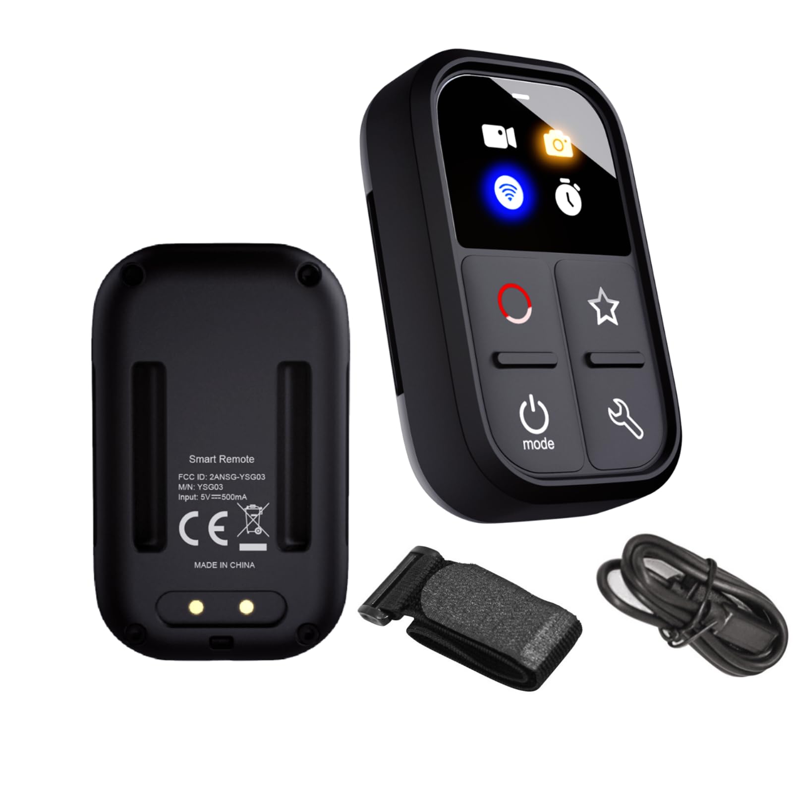 Bezprzewodowy inteligentny pilot zdalnego sterowania jako zamiennik do GoPro Hero 10/9/8/Max LED kolorowy ekran, wbudowany akumulator z paskiem na rękę do montażu na kiju, kabel ładowania USB
