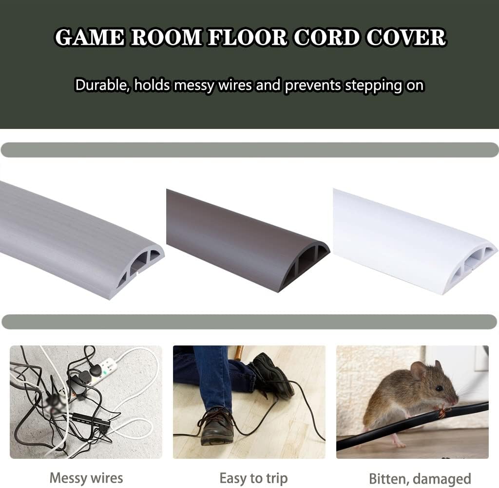 Cord Cover Floor Self Adhesive Playroom Durable Soft PVC Floor Cord Cover, Curved Easy to Cut Floor Cord Management, Cord Cavity-1 * 0.6cm/0.4 * 0.2inches (Color : White, Size : 4M)